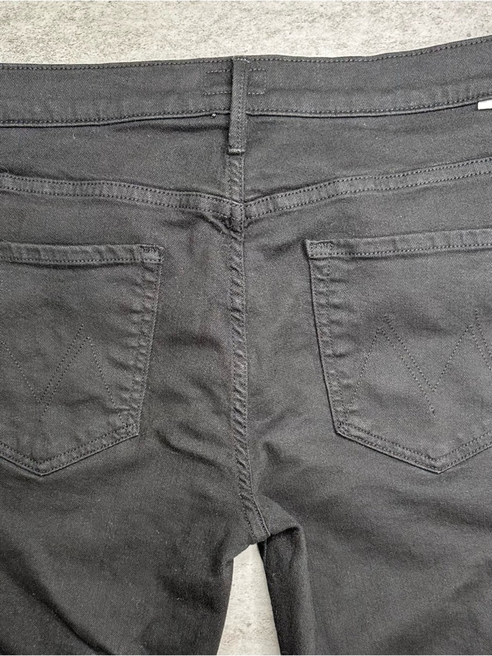 MOTHER Insider Crop Step Fray Jeans Black High Rise Raw Hem Ankle Flare Size 31 - Picture 2 of 10